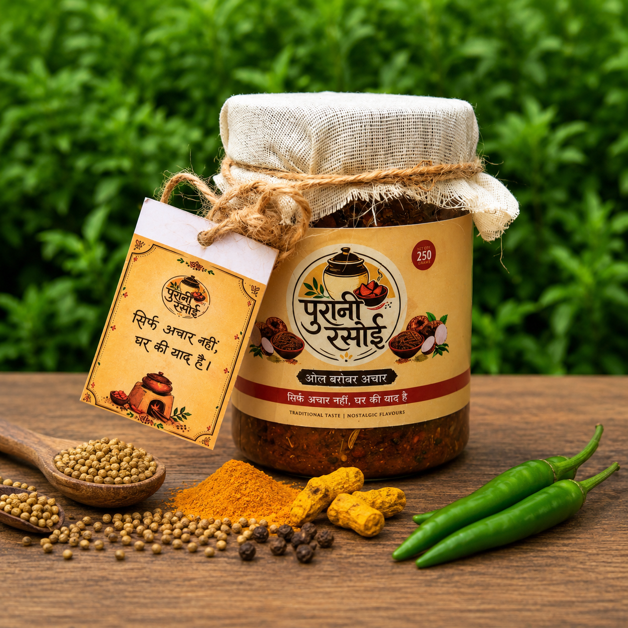Special Oal Barobar Achar (Oal, Ginger, Garlic, Green Chili Mix Pickle)